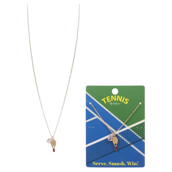 TENNIS BALL AND RACKET MIXED CHARM SHORT NECKLACE