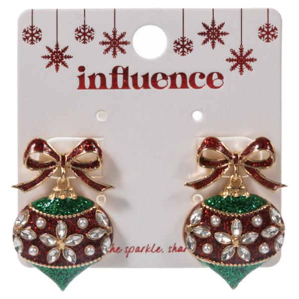 CHRISTMAS ORNAMENT SHAPED ENAMEL W/ STONE DETAILS DROP EARRING