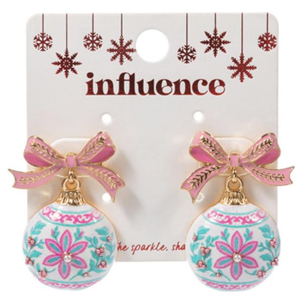CHRISTMAS ORNAMENT SHAPED ENAMEL W/ PATTERN DROP EARRING