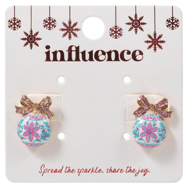 CHRISTMAS ORNAMENT SHAPED ENAMEL W/ PATTERN EARRING