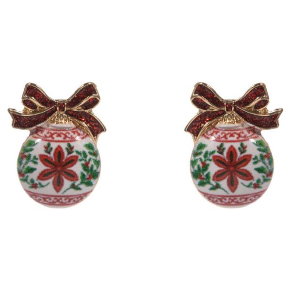 CHRISTMAS ORNAMENT SHAPED ENAMEL W/ PATTERN EARRING
