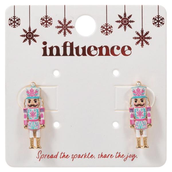 CHRISTMAS  NUTCRACKER SHAPED ENAMEL W/ PATTERNS EARRING