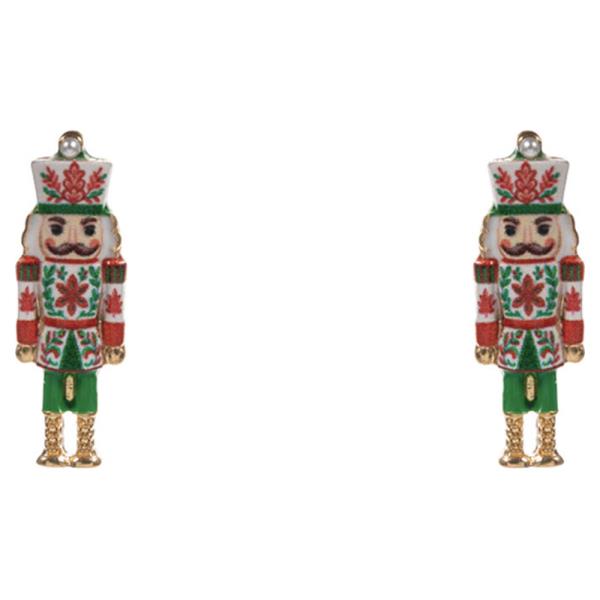 CHRISTMAS  NUTCRACKER SHAPED ENAMEL W/ PATTERNS EARRING