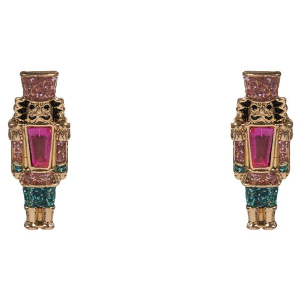CHRISTMAS  NUTCRACKER SHAPED ENAMEL W/ STONE DETAILS EARRING