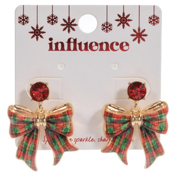 CHRISTMAS PATTERNED BOW POST EARRING