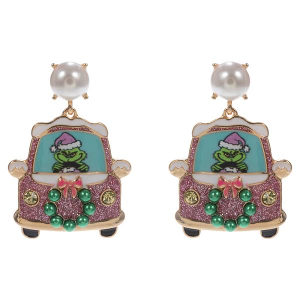 CHRISTMAS DECORATED CAR W/ GREEN MONSTER EARRING