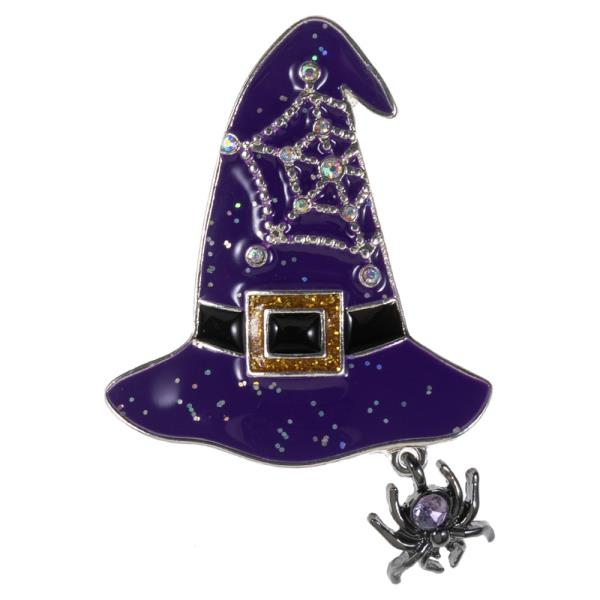 HALLOWEEN WITCH`S HAT W/ SPIDER SINGLE BROOCH