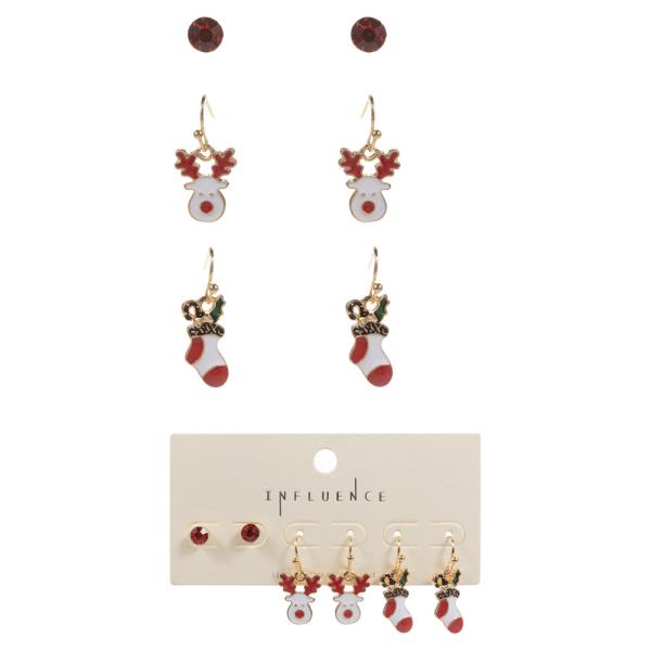 REINDEER, CHRISTMAS SOCKS DANGLE EARRING