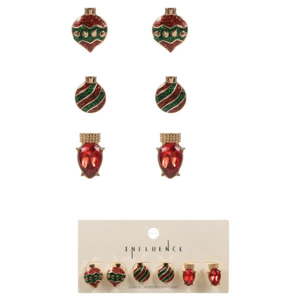 CHRISTMAS ORNAMENT W/ CHRISTMAS LIGHT POST EARRING