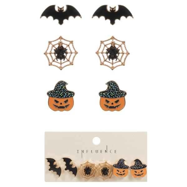 HALLOWEENBAT, SPIDER AND WITCH PUMPKIN POST EARRING