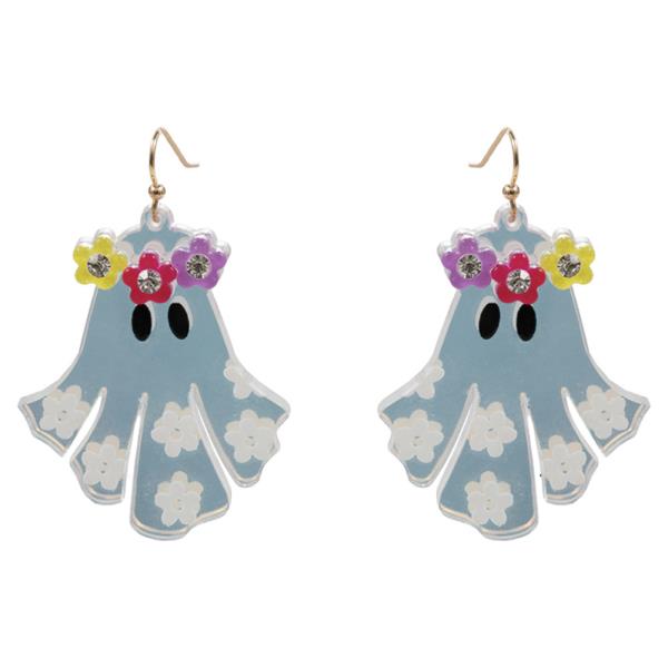 HALLOWEEN GHOST SHAPED ACETATE W/FLOWERS EARRING