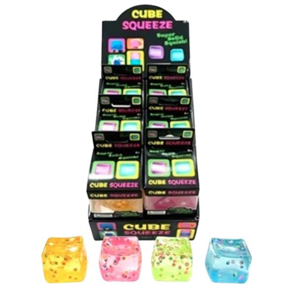 GLITTER CUBE SQUISHY SQUEEZE TOY (12 UNITS)