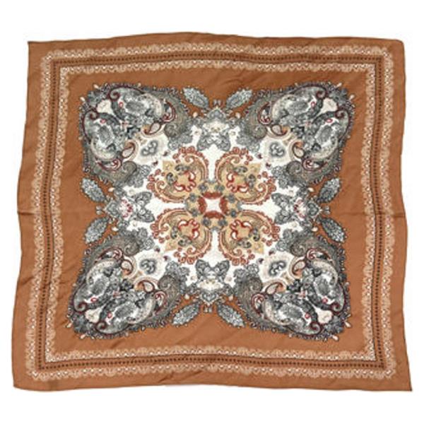 PAISLEY MEDALLION PRINT SILKY BANDANA SQUARE NECK SCARF