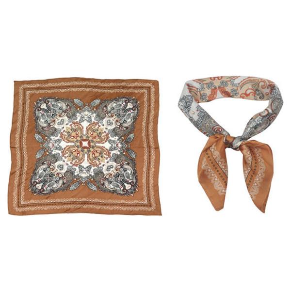 PAISLEY MEDALLION PRINT SILKY BANDANA SQUARE NECK SCARF