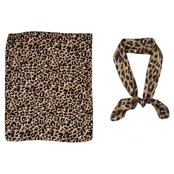 LEOPARD PRINT SILKY BANDANA SQUARE NECK SCARF